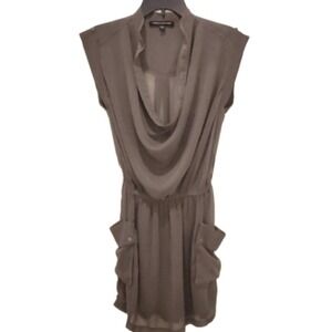 Foreign Exchange Dress Sheer Sleeveless Pockets Cowl Neck Casual Gray S